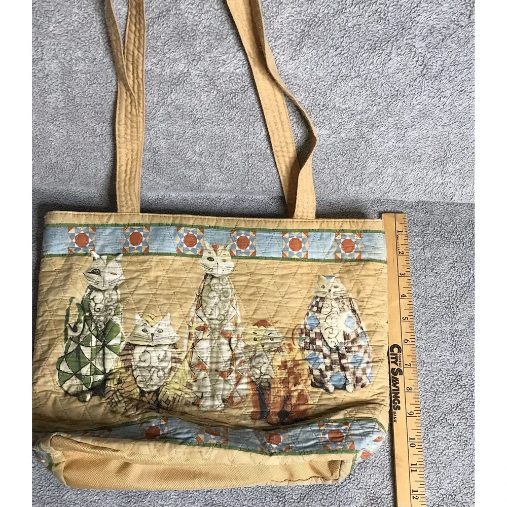 Jim Shore Heartwood Creek 5 Cat Tote‎ Quilted Zippered Inner Pockets